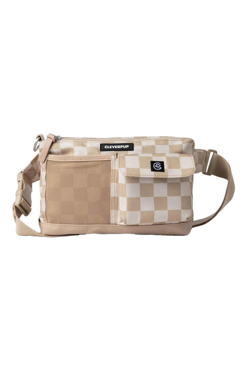 Cleverpup Dog Walk and Train Tan Checkerboard Sling Bag