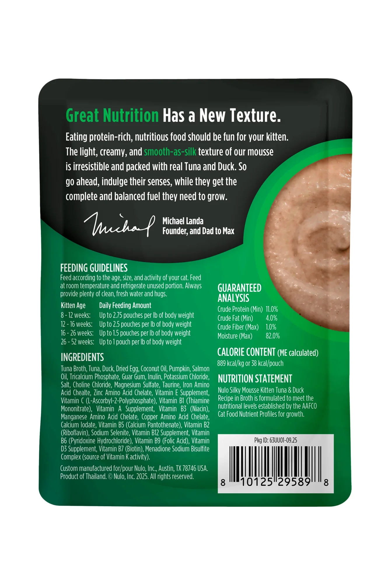Nulo Kitten Silky Mousse Tuna and Duck Kitten Food Pouch - Image 2