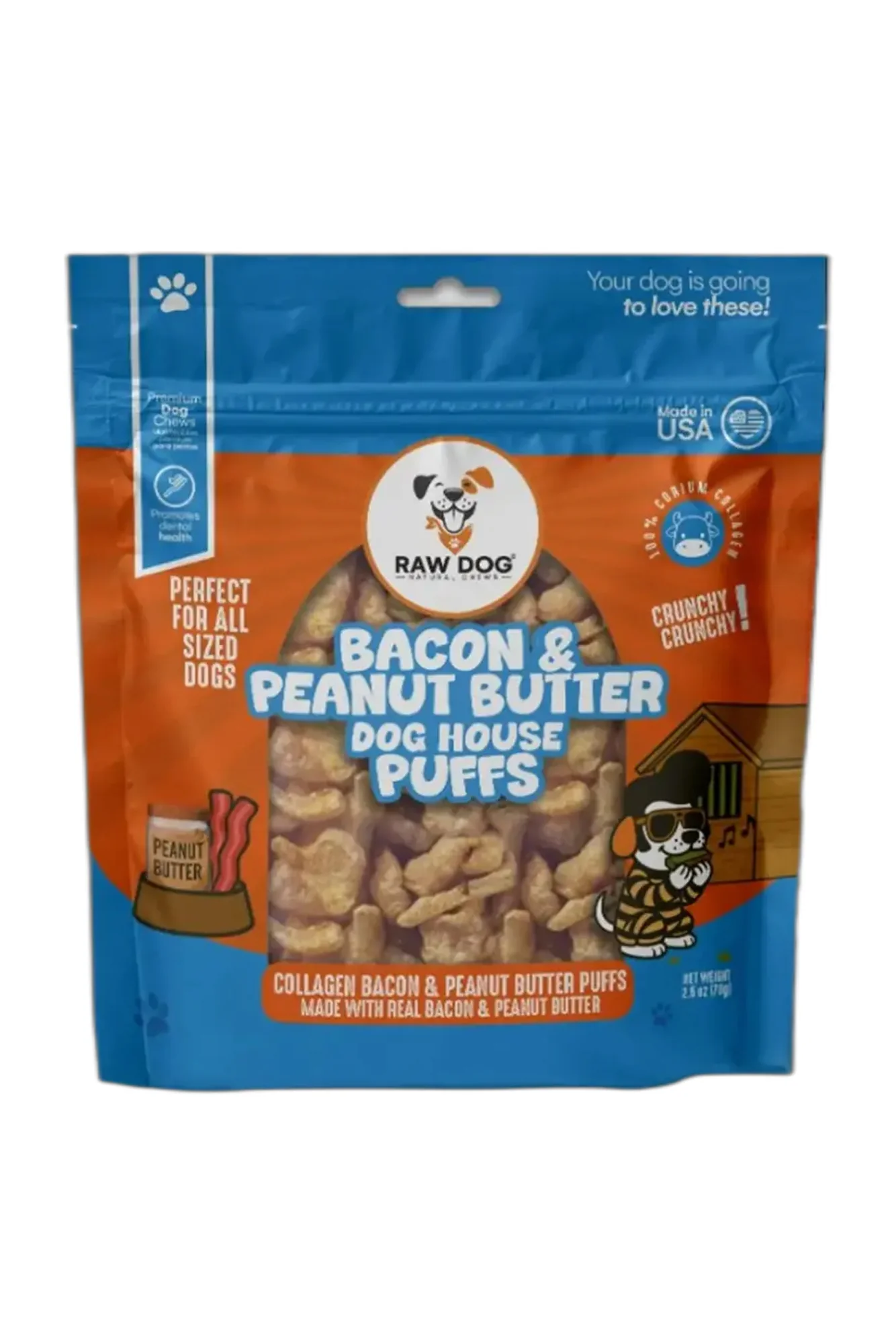 Raw Dog Beef Collagen Bacon and Peanut Butter Puffs Dog Treats