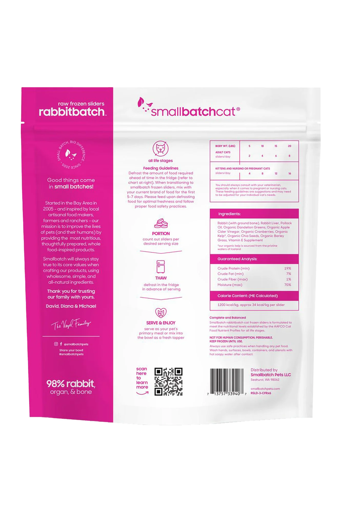 Small Batch Rabbit Sliders Frozen Raw Cat Food - Image 2
