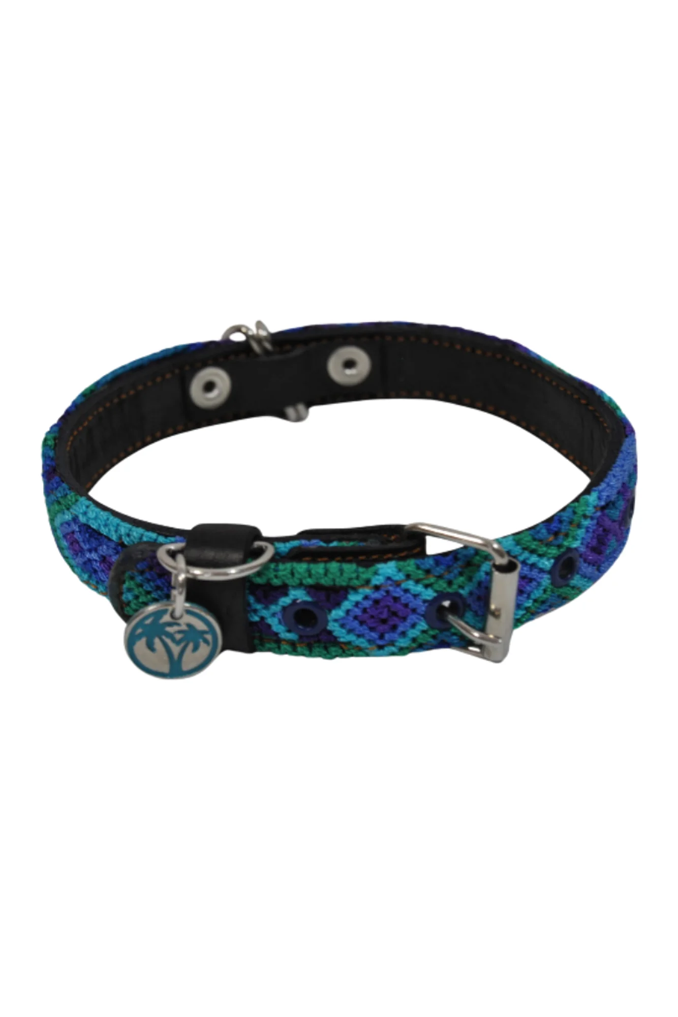 Tulum Handmade Holbox Blue Woven and Leather Dog Collar