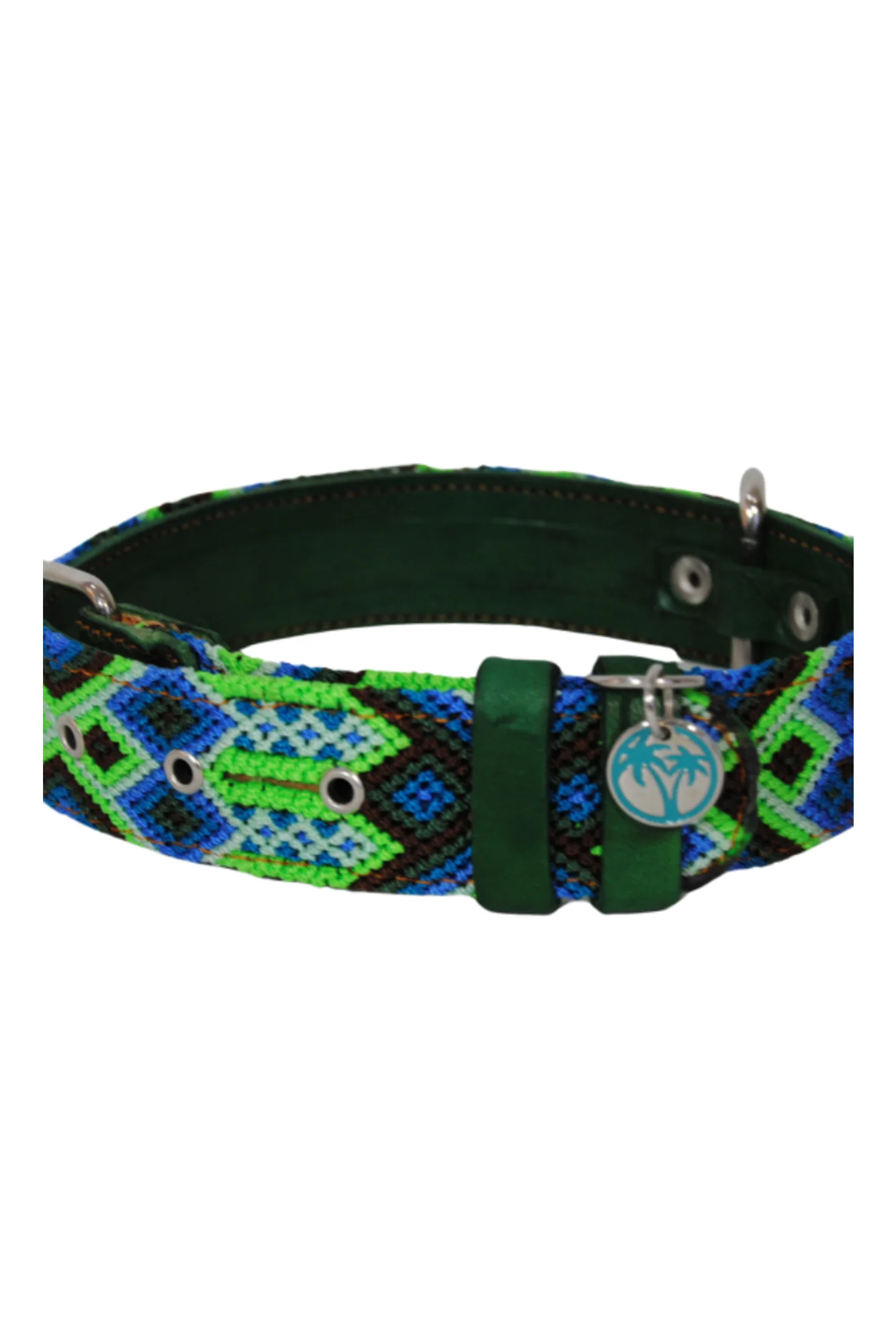 Tulum Handmade Holbox Green Woven and Leather Dog Collar