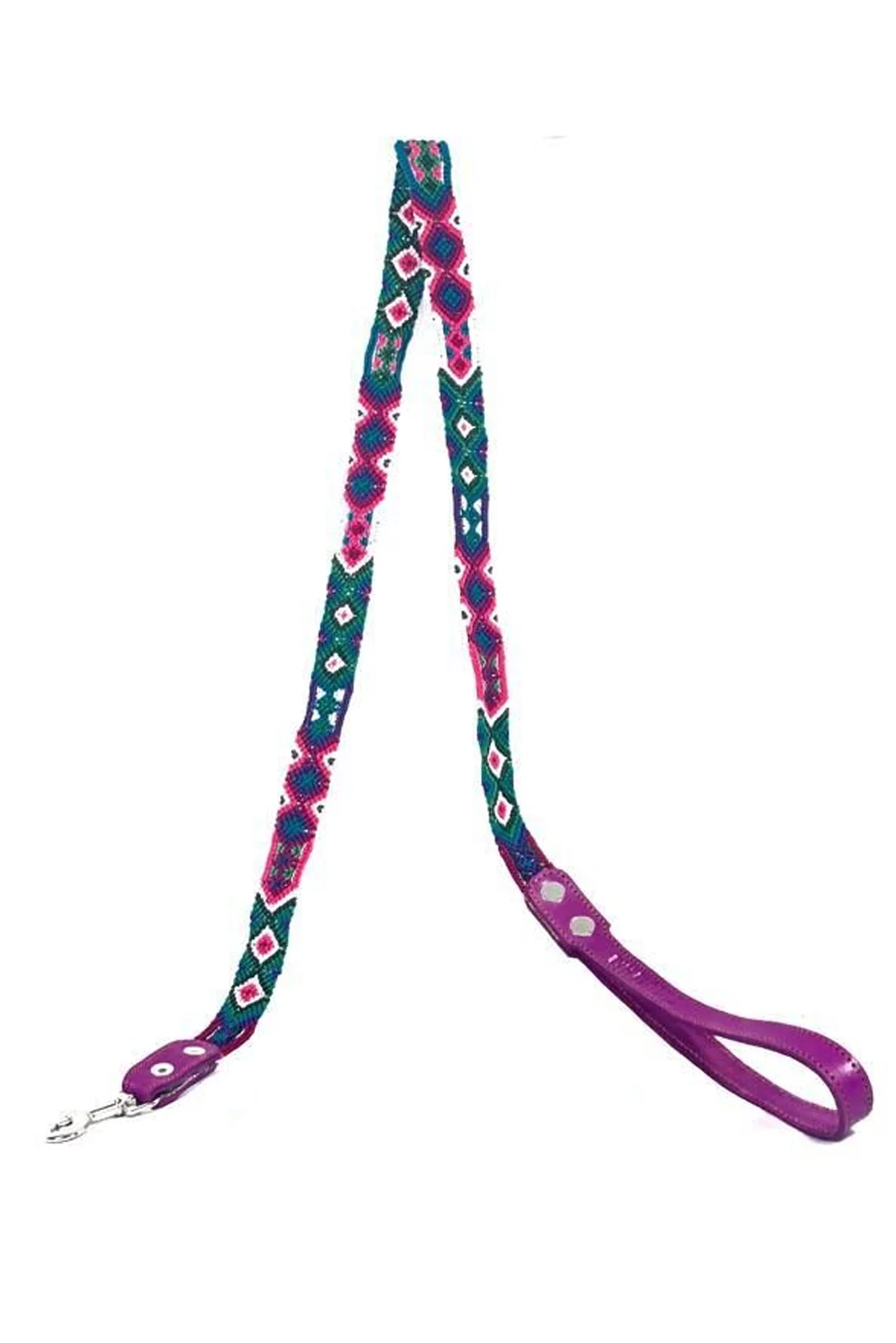Tulum Handmade Holbox Pink Woven and Leather Dog Leash